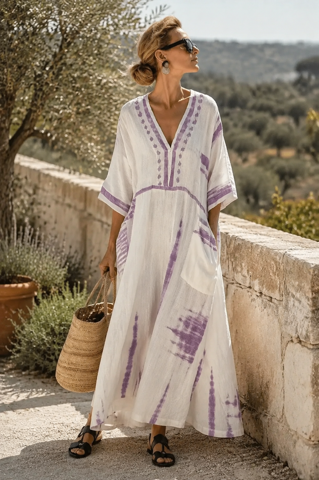 Velis | Striped V Neck Pocket Midi Dress - Threadded