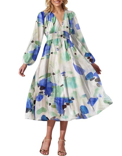 Bohemian printed long sleeve midi dress