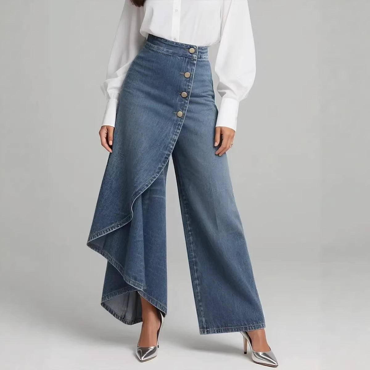 Stylish Women's High-Waisted Wide-Leg Jeans with Relaxed Fit