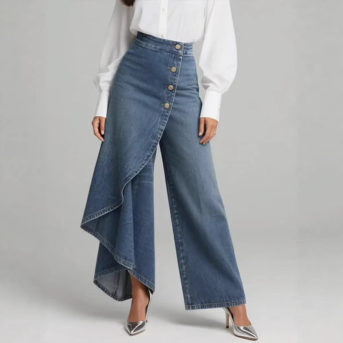 Stylish Women's High-Waisted Wide-Leg Jeans with Relaxed Fit