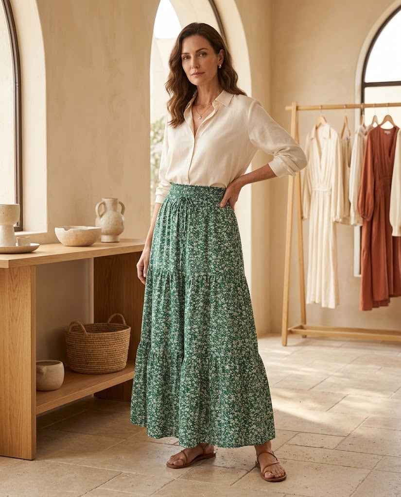 Maribel Women?s Floral Print Elastic-Waist Skirt