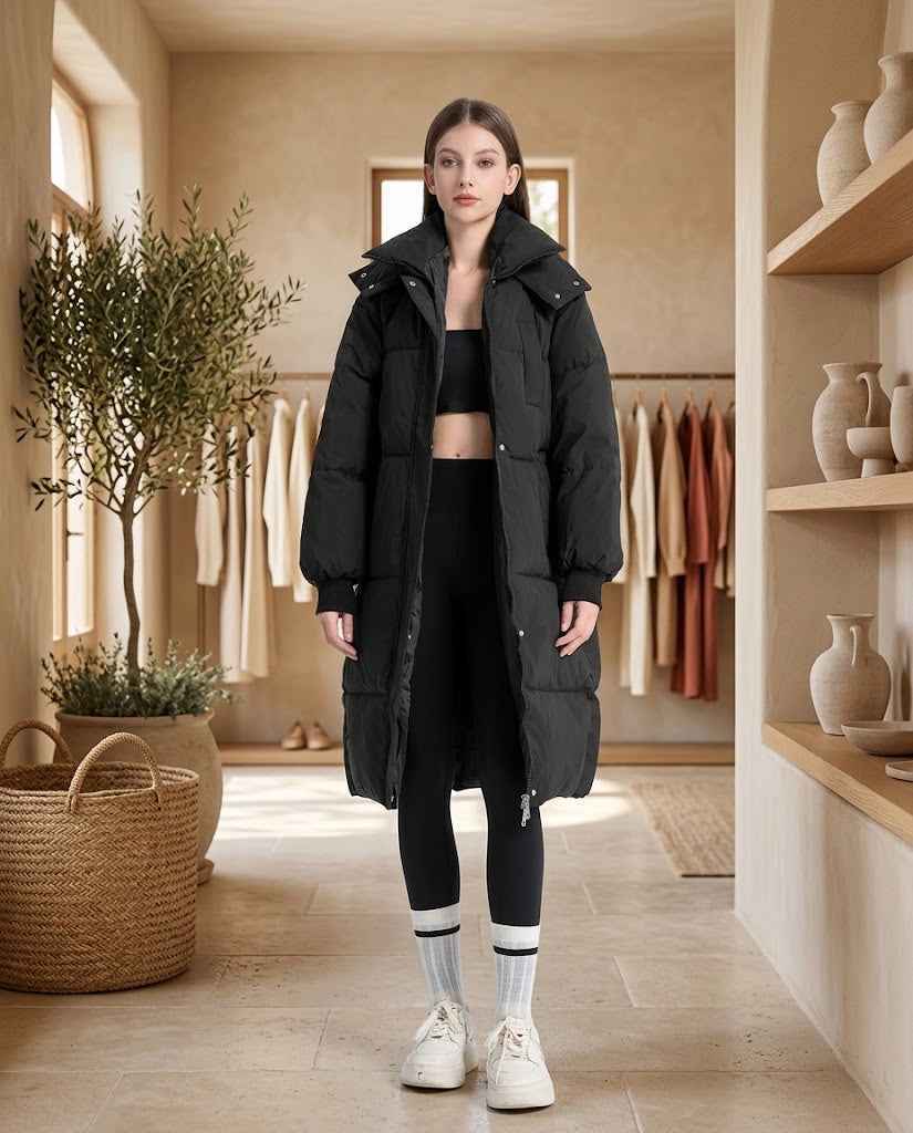 Comfortable long winter puffer jacket for women