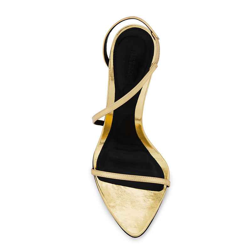 LuminaStep | Gold Metallic Strappy Stiletto Heels - Minimalist Evening Sandals