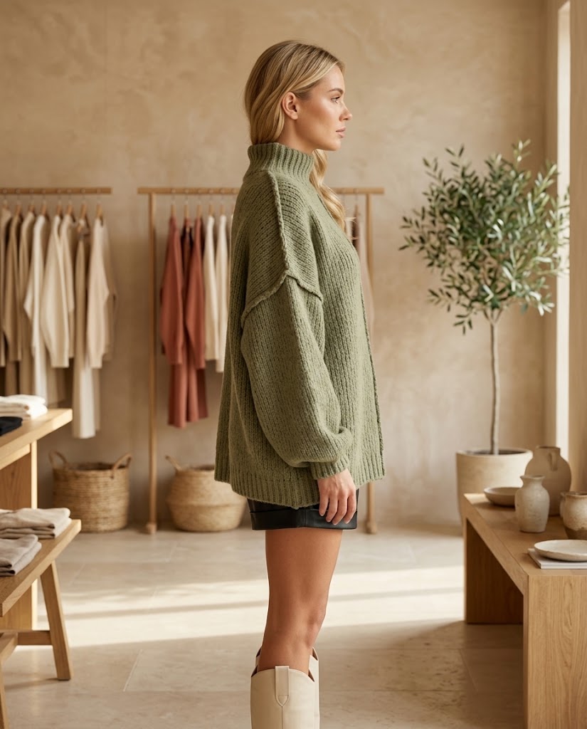 Women's Fluffy Oversized Knit Sweater Threadded