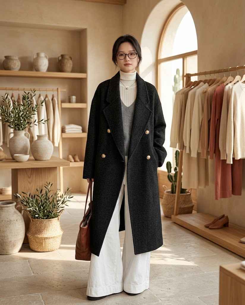 Women's Double-breasted Long Wool Coat