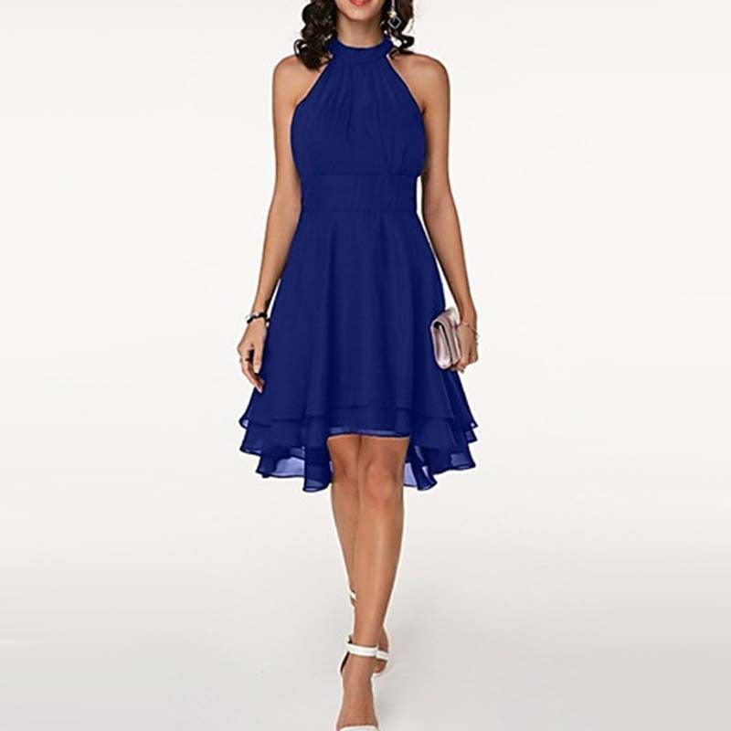 Iyla | Halter Neck Layered Hem Knee Length Dress