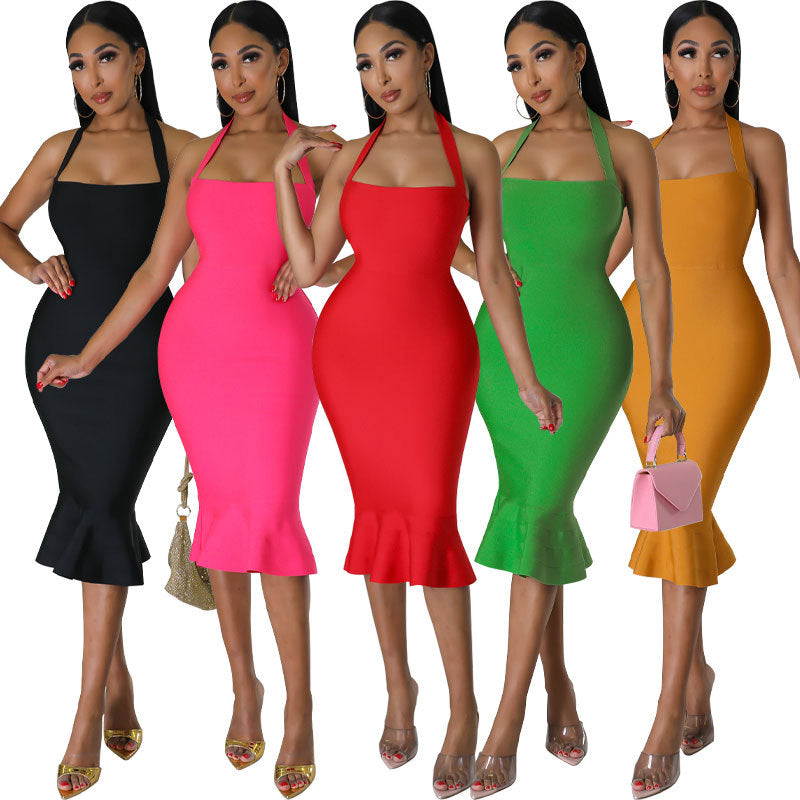 Sabre | Halter Neck Fitted Silhouette Midi Dress
