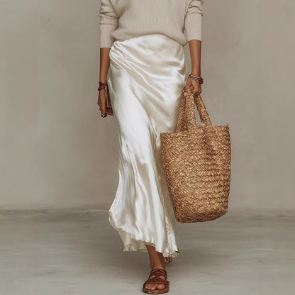 Luciana | Bias Fall Satin Skirt Knit Layer Set