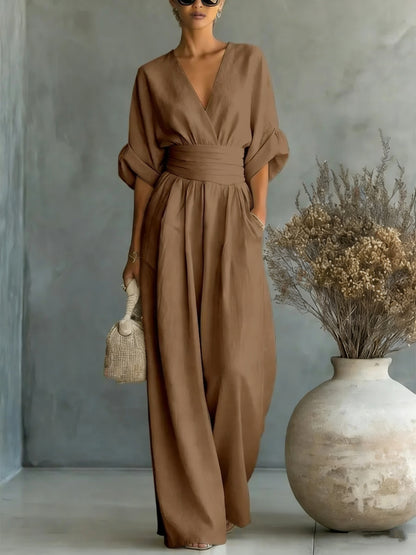 Wanda | Cross Front Wide Leg Jumpsuit