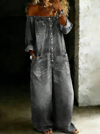 Amanda | One Piece Denim Shirt Jumpsuit