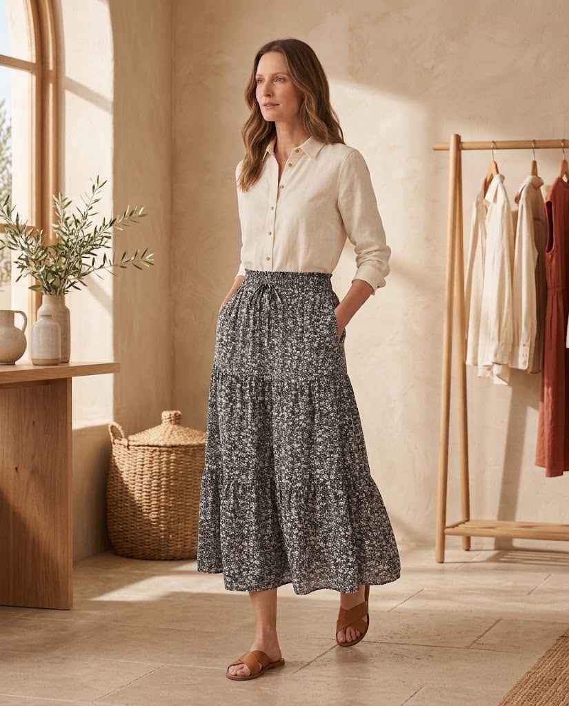 Maribel Women?s Floral Print Elastic-Waist Skirt