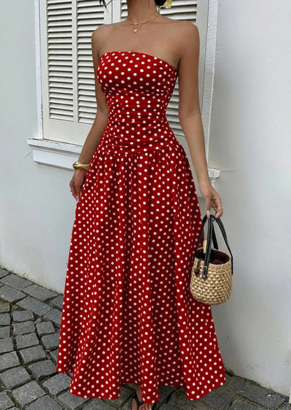 Sorien | Strapless Polka Dot Pattern Midi Dress