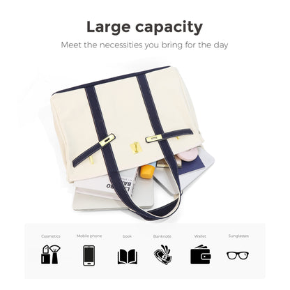 Casual Color Block Canvas Tote Bag