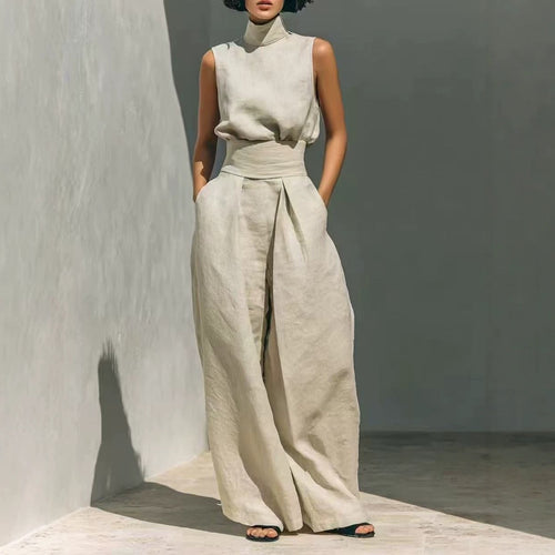 Maria | Complete With Tank Top And Wide-Leg Cotton And Linen Minimalist Outfit