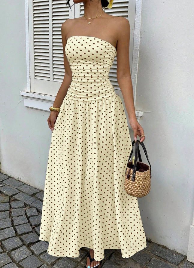 Sorien | Strapless Polka Dot Pattern Midi Dress