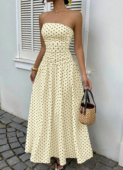 Sorien | Strapless Polka Dot Pattern Midi Dress