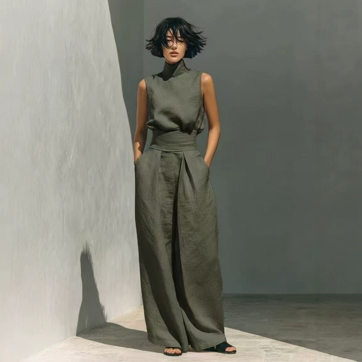 Maria | Complete With Tank Top And Wide-Leg Cotton And Linen Minimalist Outfit