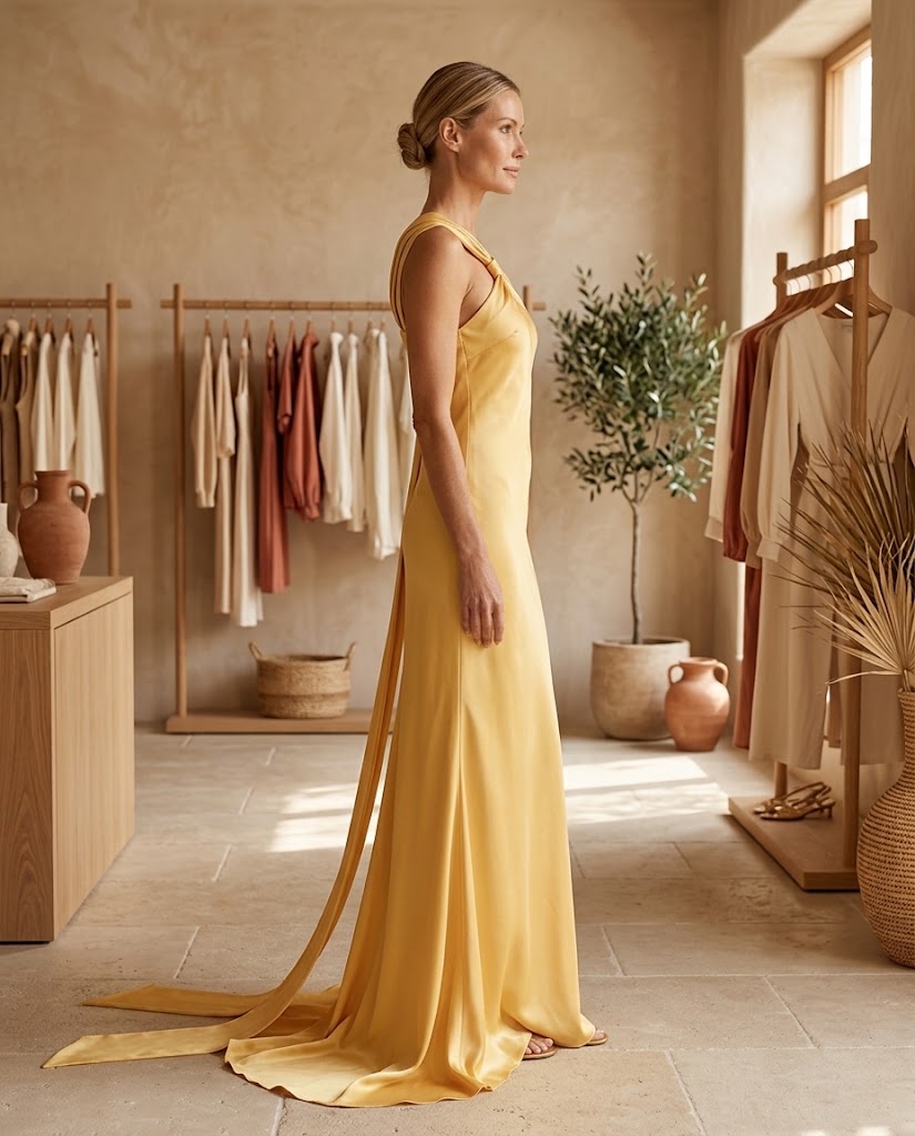 SoleilSilk | Yellow Satin One Shoulder Maxi Dress - Elegant Wedding Guest Gown Threadded