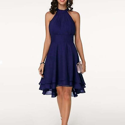 Iyla | Halter Neck Layered Hem Knee Length Dress
