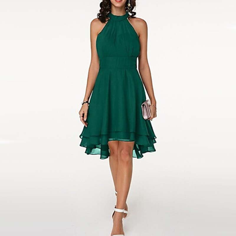 Iyla | Halter Neck Layered Hem Knee Length Dress