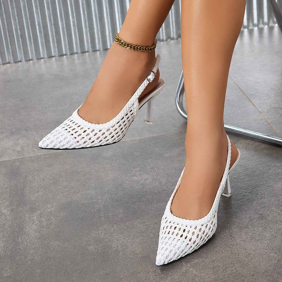TerraWeave | Woven Tan Slingback Heels - Pointed Toe Boho Summer Pumps