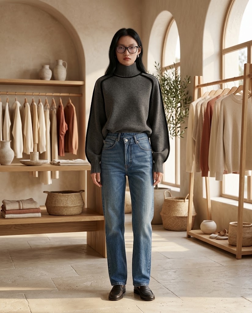 Relaxed Knit Turtleneck Sweater Threadded