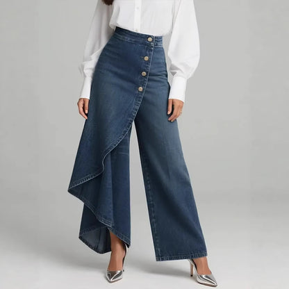 Stylish Women's High-Waisted Wide-Leg Jeans with Relaxed Fit