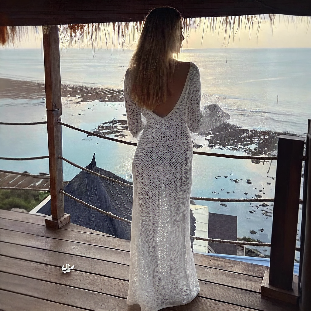 Seleium | Knit Bell Sleeve Maxi Dress