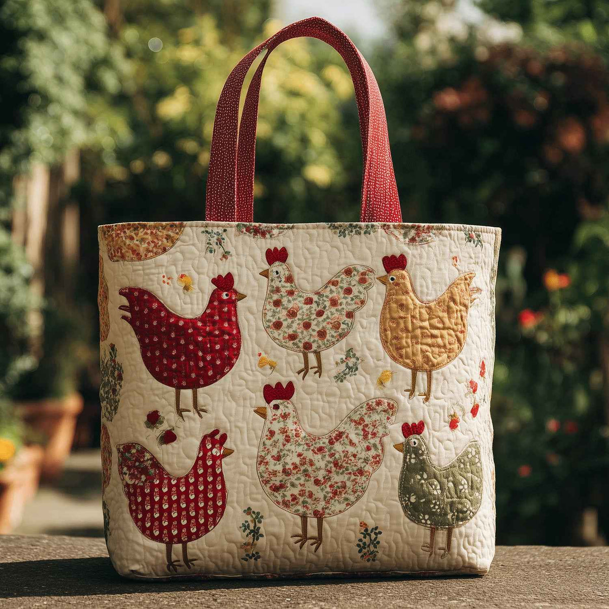 FarmhouseThreads | Quilted Chicken Farmhouse Tote Bag - Rustic Country Style