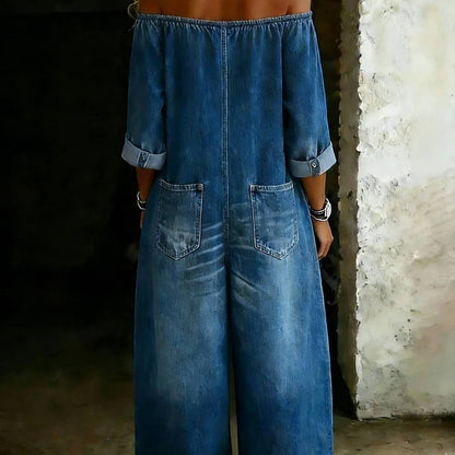 Amanda | One Piece Denim Shirt Jumpsuit