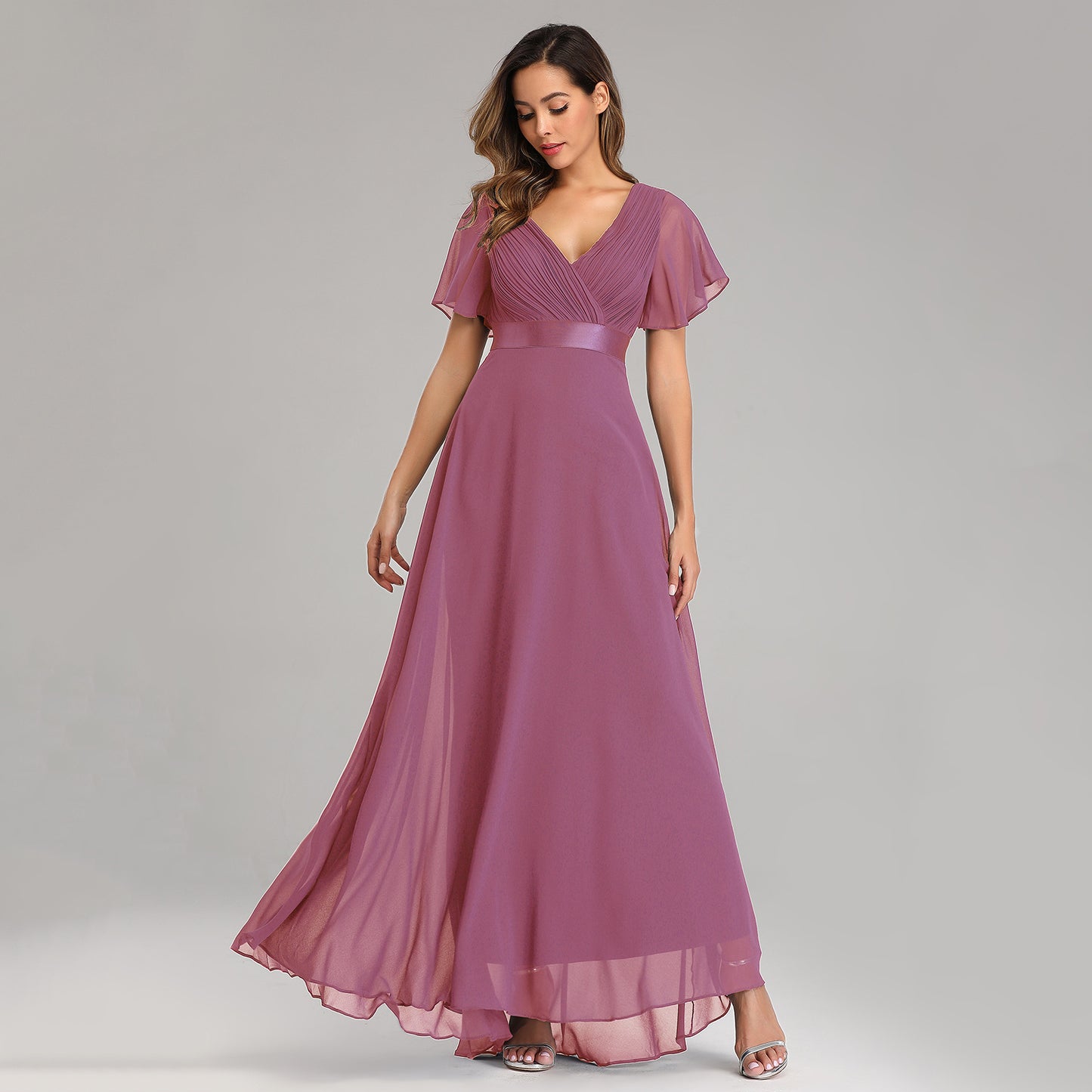 Orelia | Short Sleeve V Neck Flowing Maxi Dress