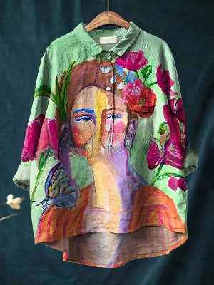 Calista | Women’s Abstract Portrait Print Oversized Longline Blouse