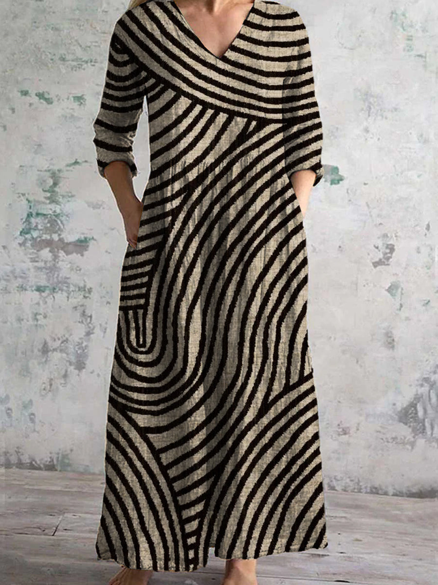 Womens V-Neck Printed Midi Dress