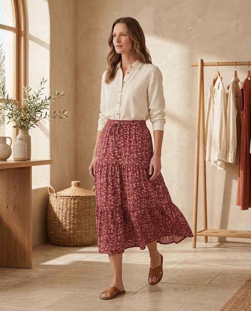 Maribel Women?s Floral Print Elastic-Waist Skirt