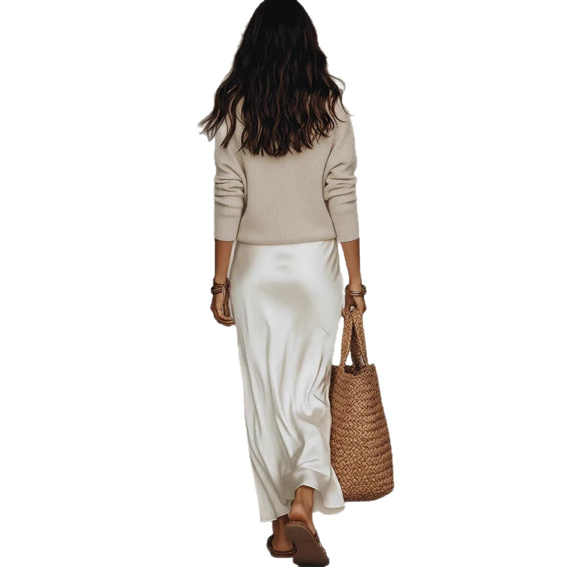 Luciana | Bias Fall Satin Skirt Knit Layer Set