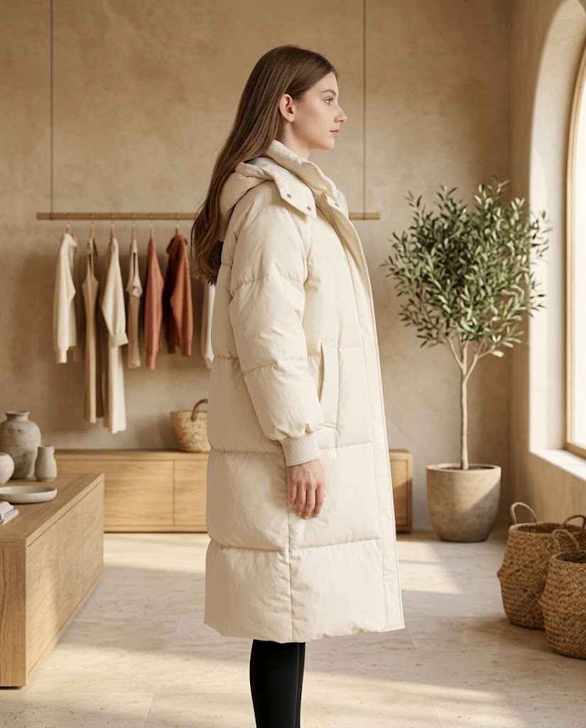 Comfortable long winter puffer jacket for women