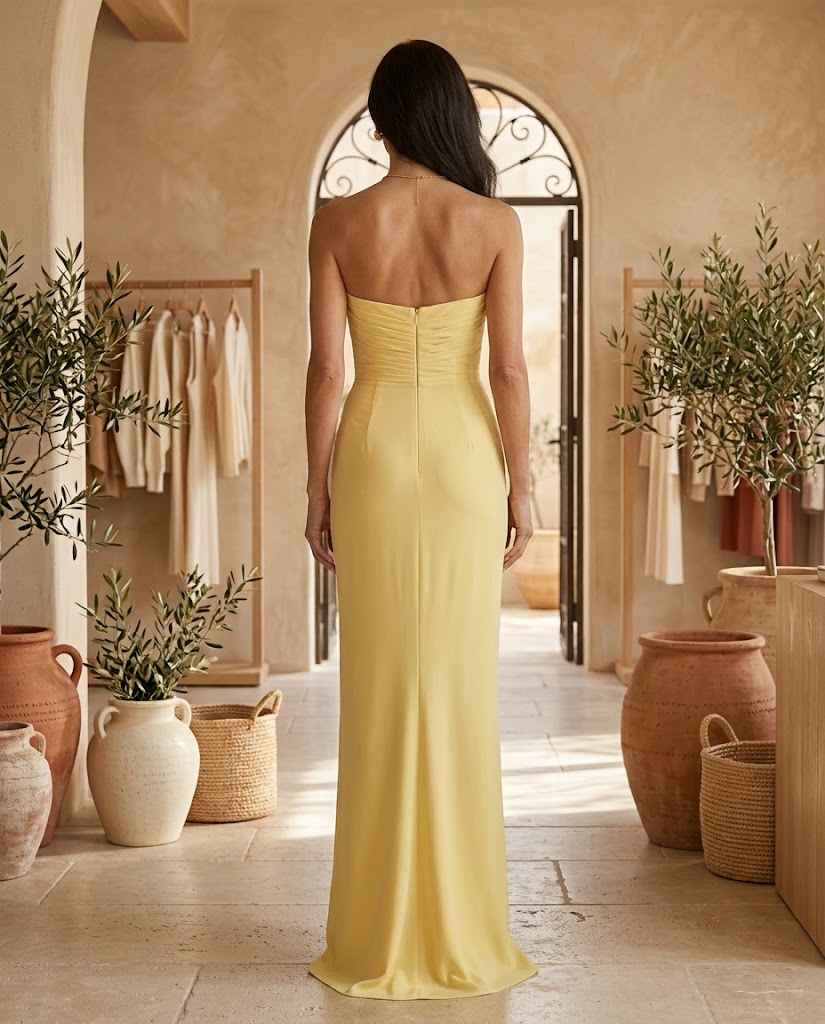 Ishra | Strapless High Side Slit Maxi Dress