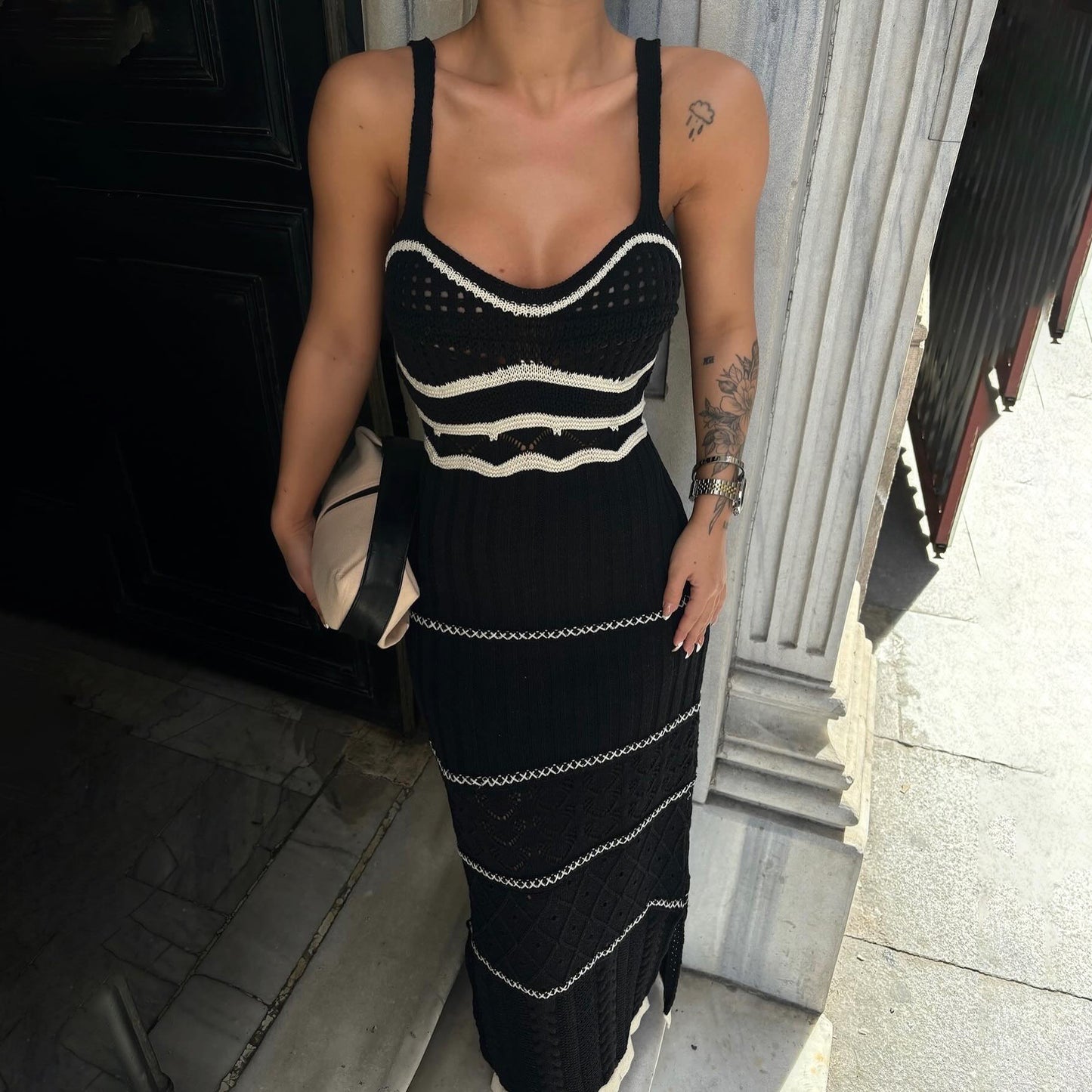 Valora | Spaghetti Strap Crochet Detail Maxi Dress