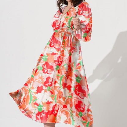 Bohemian printed long sleeve midi dress
