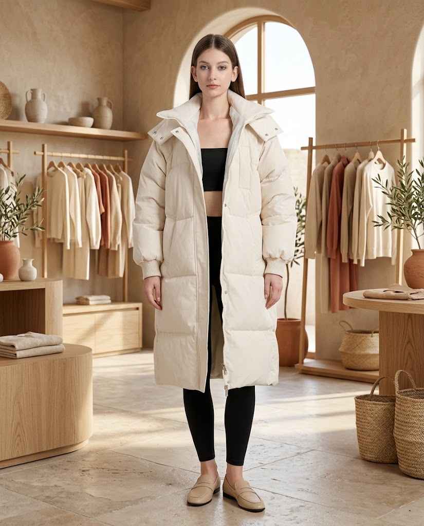 Comfortable long winter puffer jacket for women