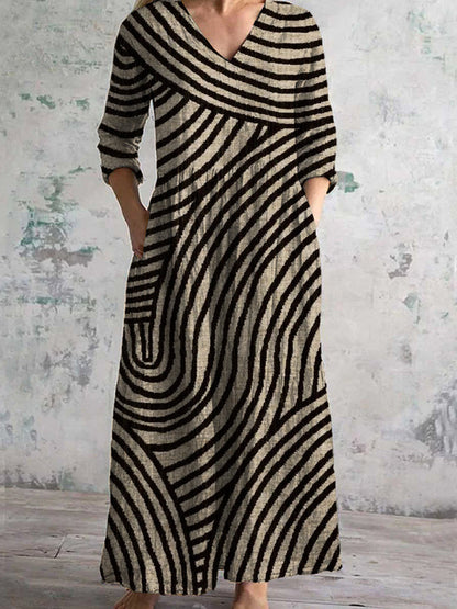 Womens V-Neck Printed Midi Dress