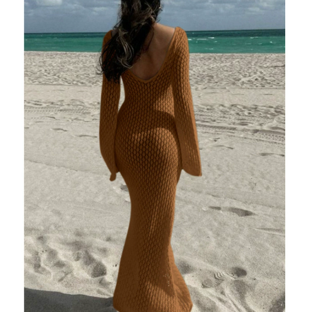 Seleium | Knit Bell Sleeve Maxi Dress