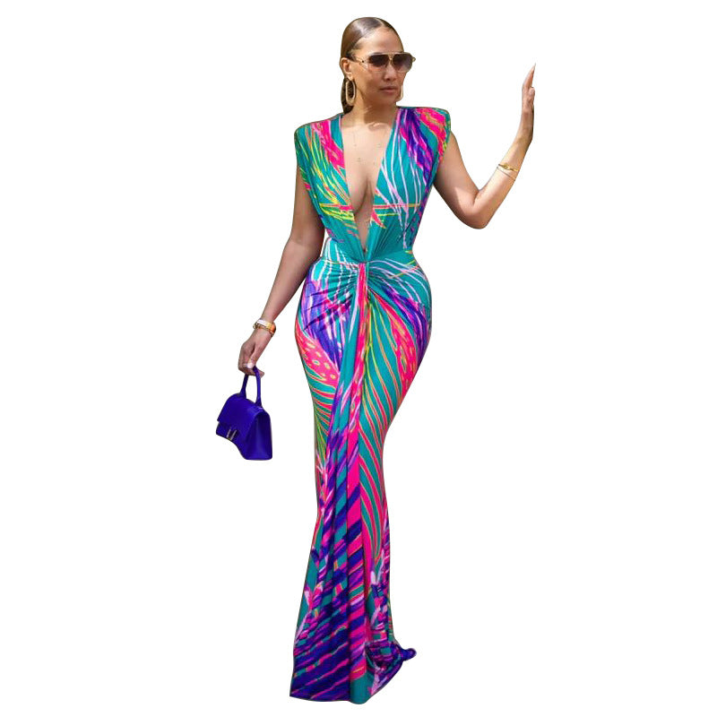 Zarela | Sleeveless Abstract Print Maxi Dress