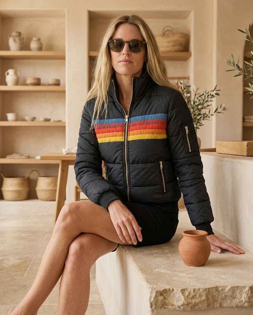 Women's Retro Striped Padded Puffer Jacket