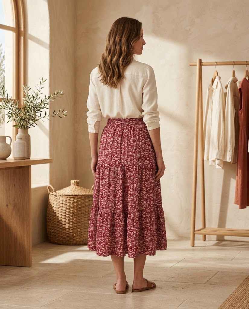 Maribel Women?s Floral Print Elastic-Waist Skirt