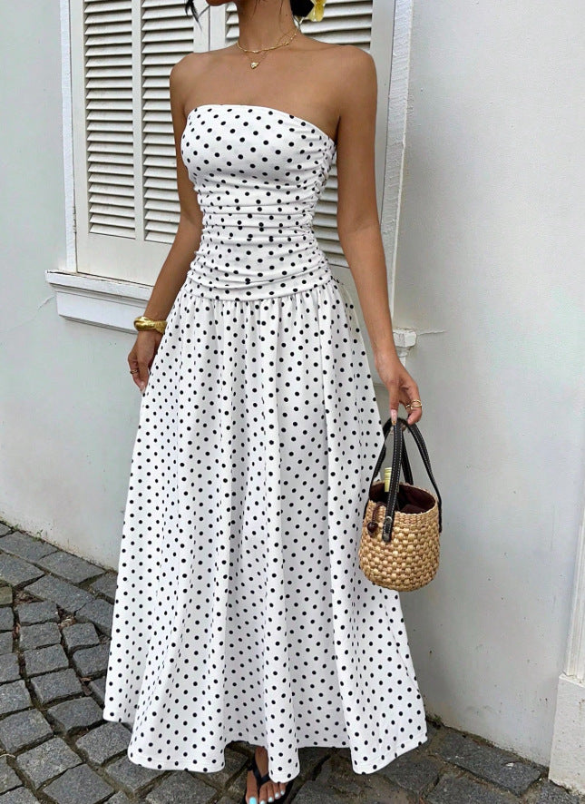 Sorien | Strapless Polka Dot Pattern Midi Dress