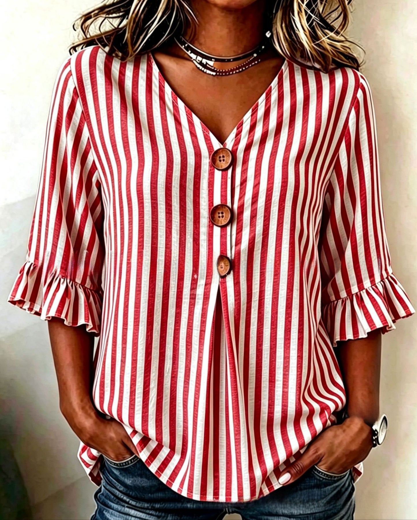 Jessara | Ruffle-Sleeve Linen Blouse