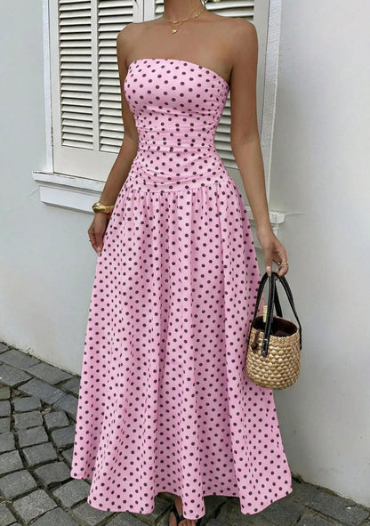 Sorien | Strapless Polka Dot Pattern Midi Dress